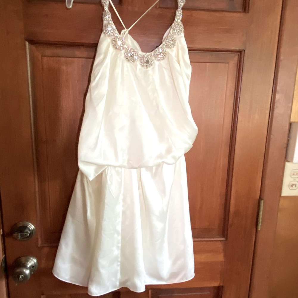 Silk dress with rhinestone appliqués